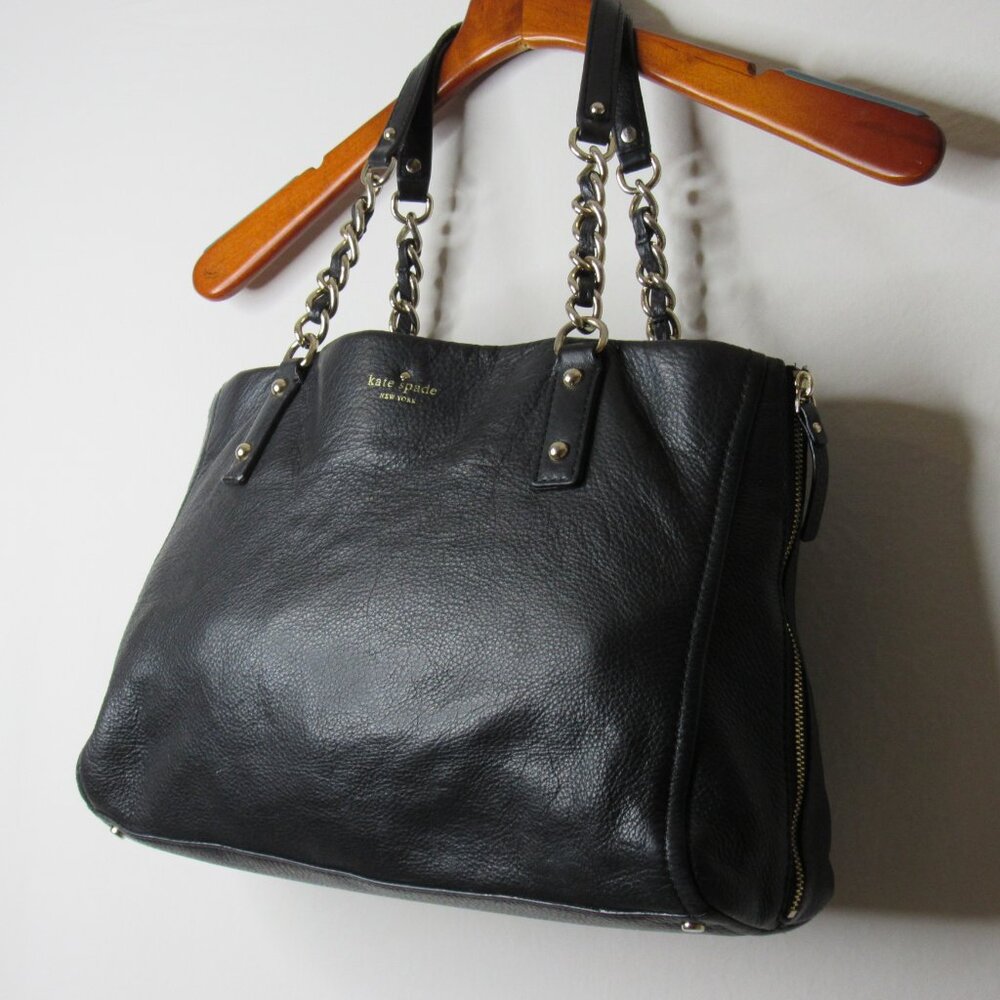 Kate Spade Cobble Hill Andee Black Leather Tote Bag Chain Strap - Picture 5 of 14